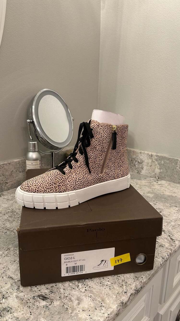 Paolo GIO2-L Size 9 Beige Black Dot High Top Sneaker
